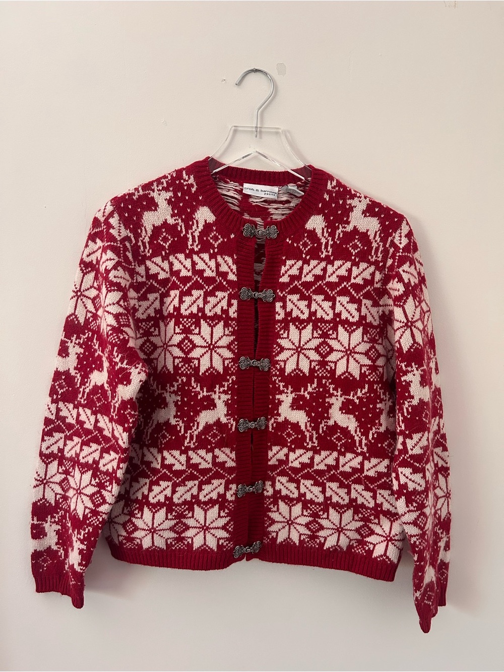 Vintage Croft & Barrow Sweater Cardigan Christmas Red White Snowflakes Petite M